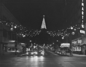 Christmas lights downtown in the 1950s or '60s.