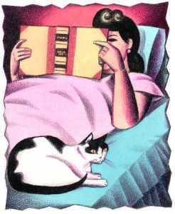 Reading in bed illustration