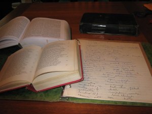 Reading the Virgil with text, dictionary, and grammar.