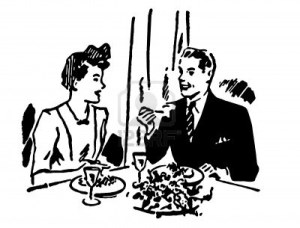 Housewife and husband eating illustration