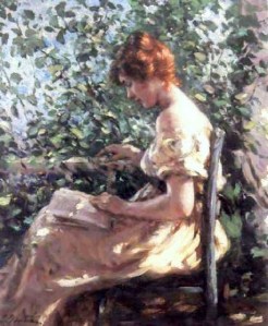 Portrait of a woman reading by Lillian Mathilde Genth