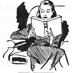 Woman reading clip art vintage