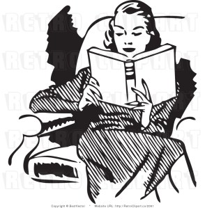 Woman reading clip art vintage