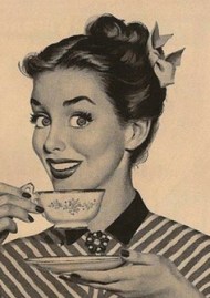 woman drinking tea retro