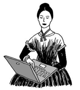 old-fashioned woman with computer