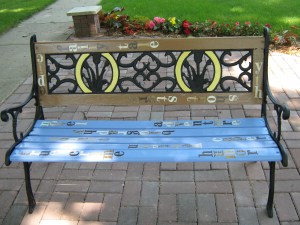 The bench has phrases like 