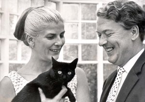 Elizabeth Jane Howard, her husband Kingsley Amis, and a cat.