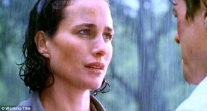 Andie MacDowell in the rain (Four Weddings and a Funeral)
