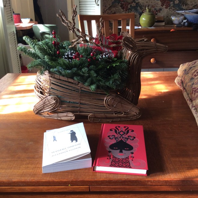 Pushkin under the wicker reindeer!